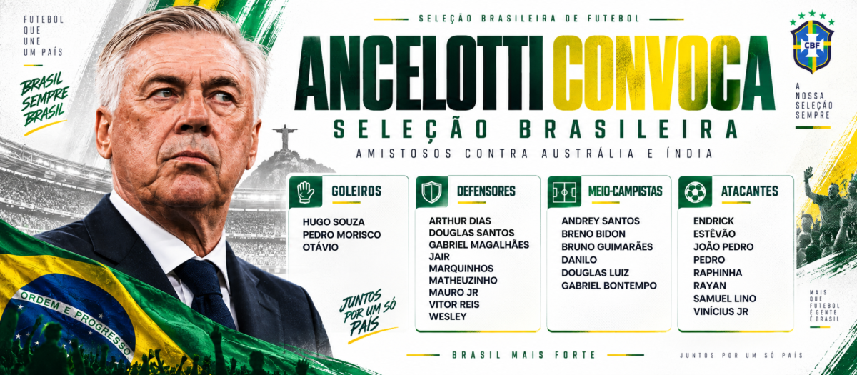 Seleção Brasileira: Veja Convocados de Ancelotti para Amistosos